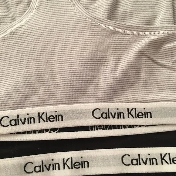 NWT Calvin Klein 2pk Bralette Blk,Gry/WhT stripe,S