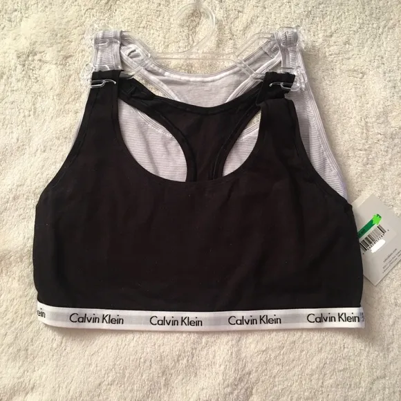 NWT Calvin Klein 2pk Bralette Blk,Gry/WhT stripe,S