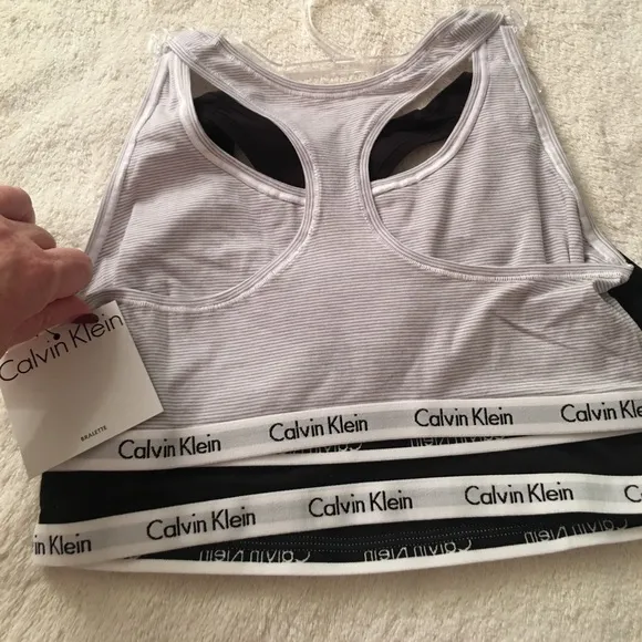NWT Calvin Klein 2pk Bralette Blk,Gry/WhT stripe,S