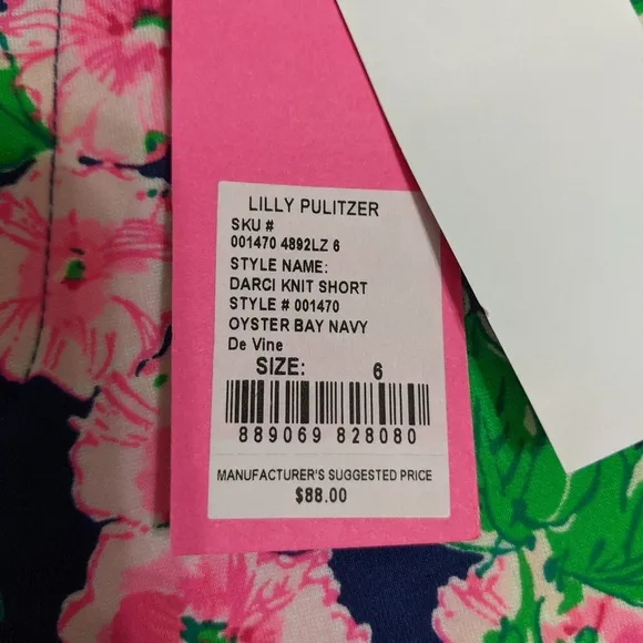 NWT! Lilly Pulitzer Darci Knit Shorts Oyster Bay Navy De Vine Size 6