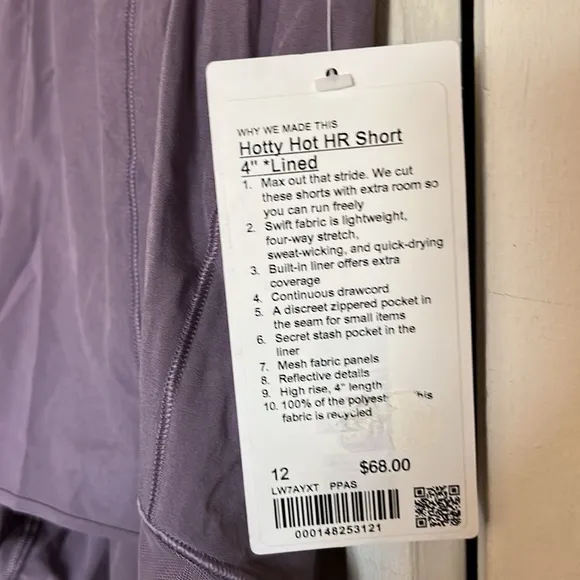 NWT Lululemon Hotty Hot High-Rise Lined Short 4&quot; Sz 12