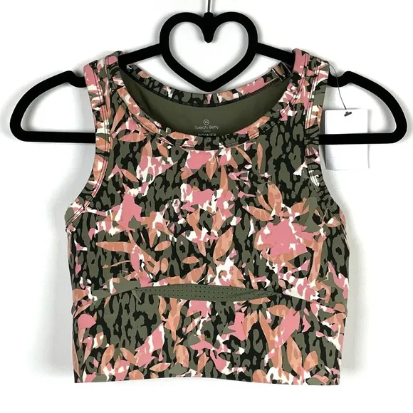 NWT Sweaty Betty Green Pink Floral Racerback Textured Sports Bra Sz XS