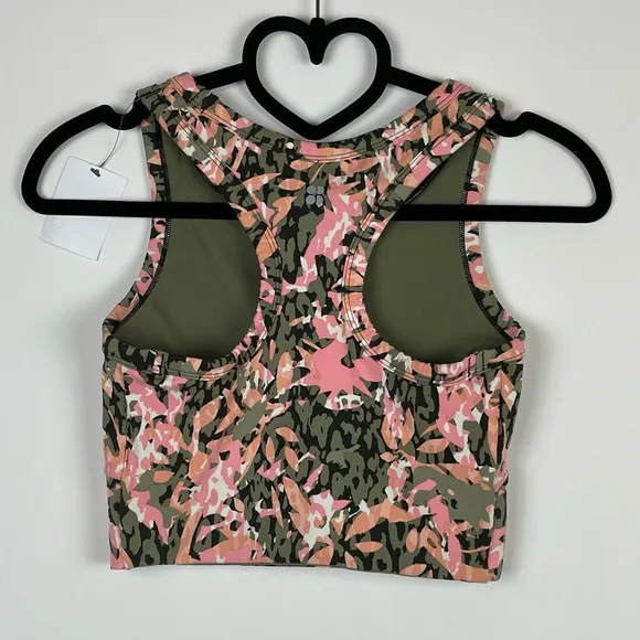 NWT Sweaty Betty Green Pink Floral Racerback Textured Sports Bra Sz XS