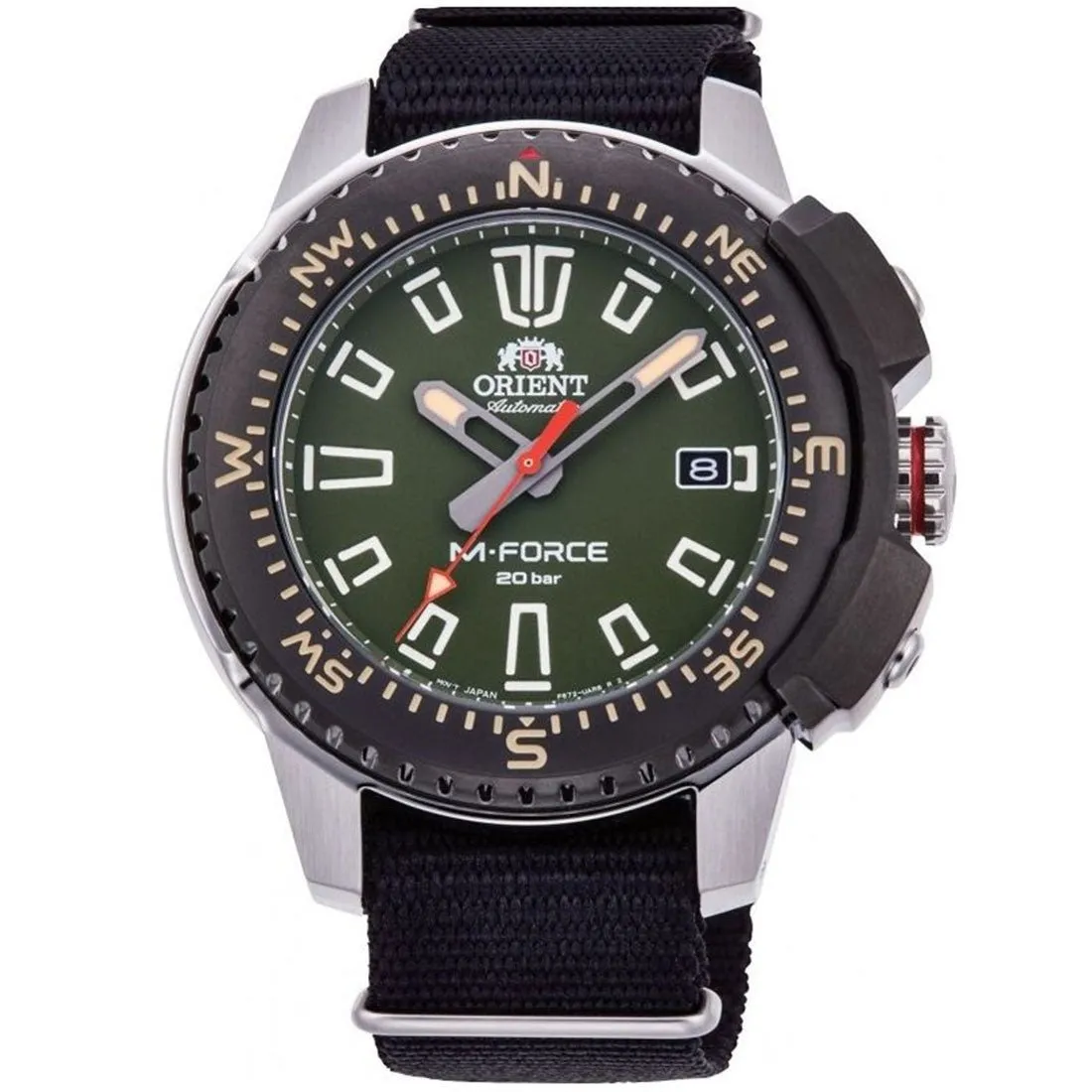 Orient M-Force Black Nylon RA-AC0N03E RA-AC0N03E10B Diving Green Dial Watch