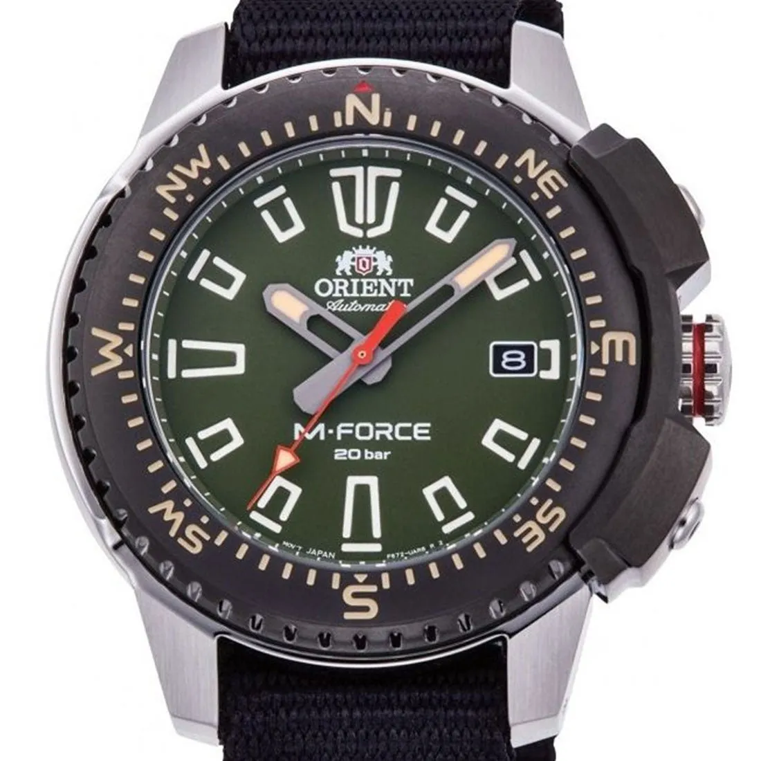 Orient M-Force Black Nylon RA-AC0N03E RA-AC0N03E10B Diving Green Dial Watch