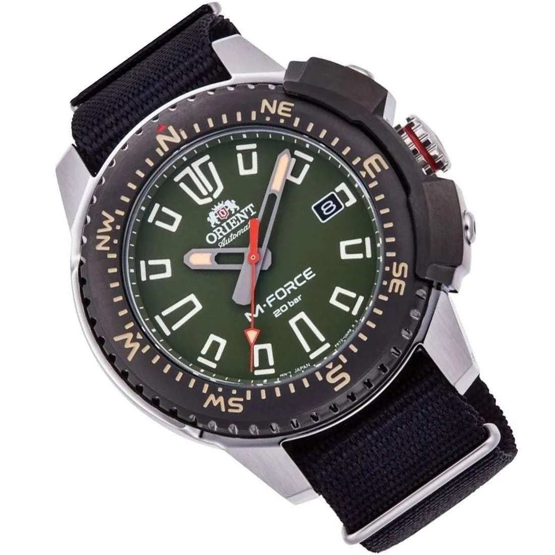 Orient M-Force Black Nylon RA-AC0N03E RA-AC0N03E10B Diving Green Dial Watch