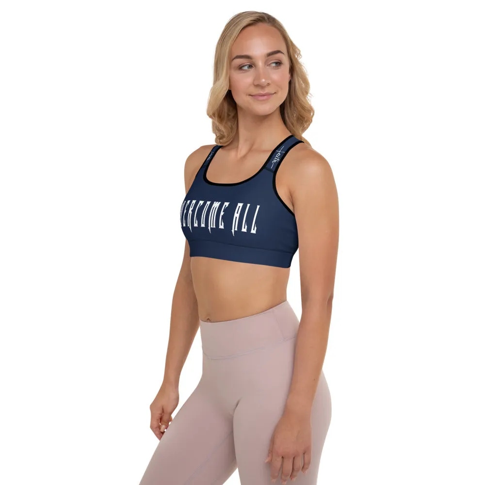 Overcome All Padded Sports Bra - Blue w/ white