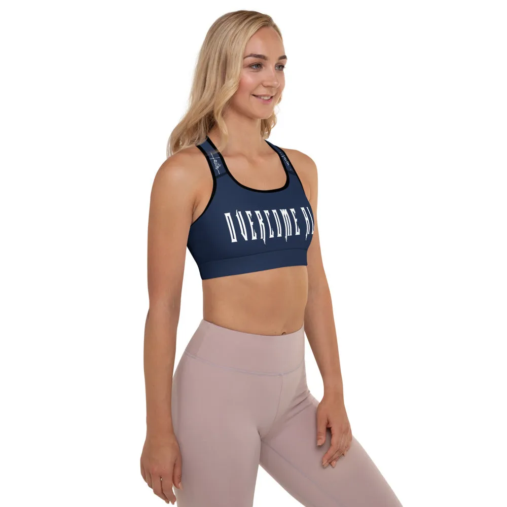 Overcome All Padded Sports Bra - Blue w/ white