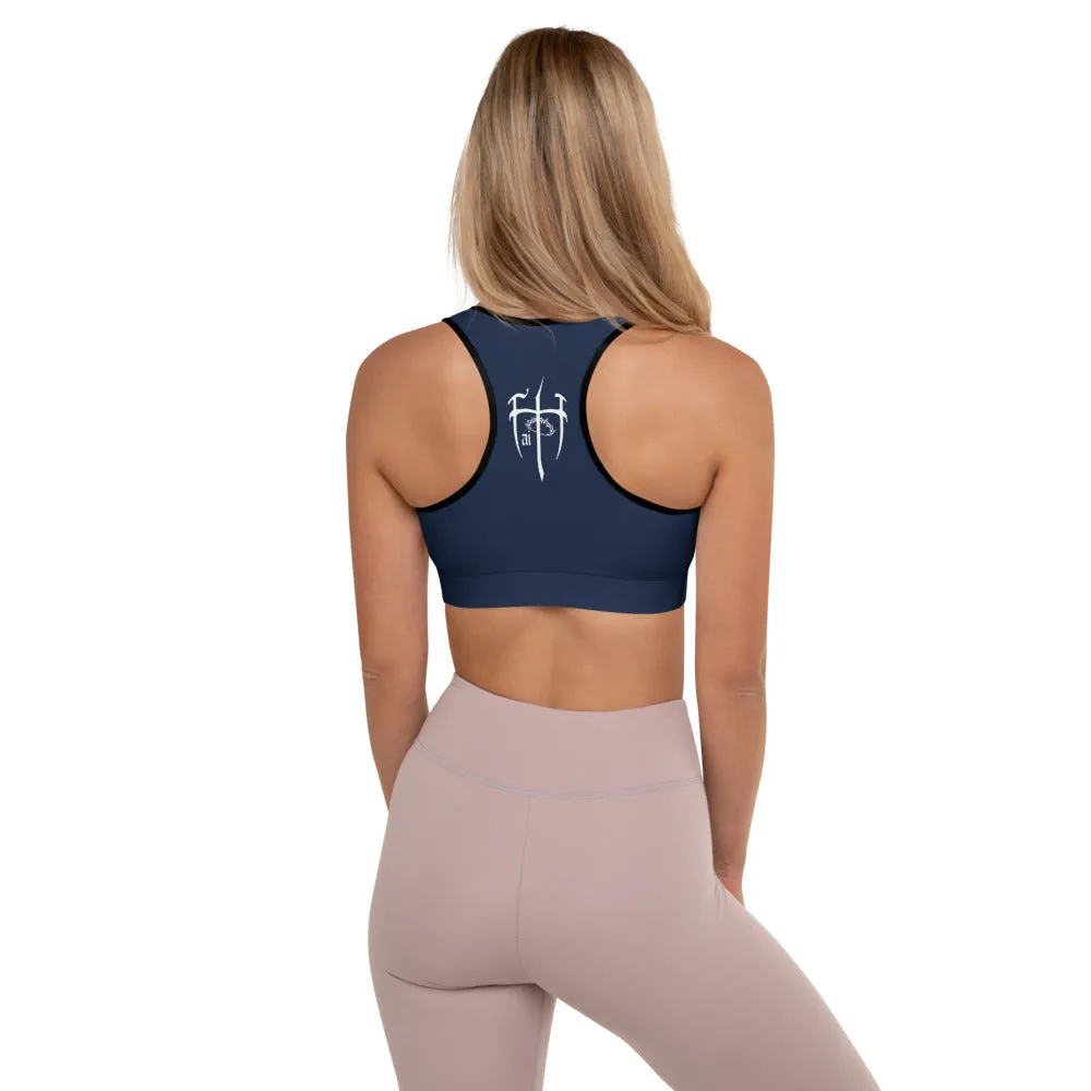 Overcome All Padded Sports Bra - Blue w/ white