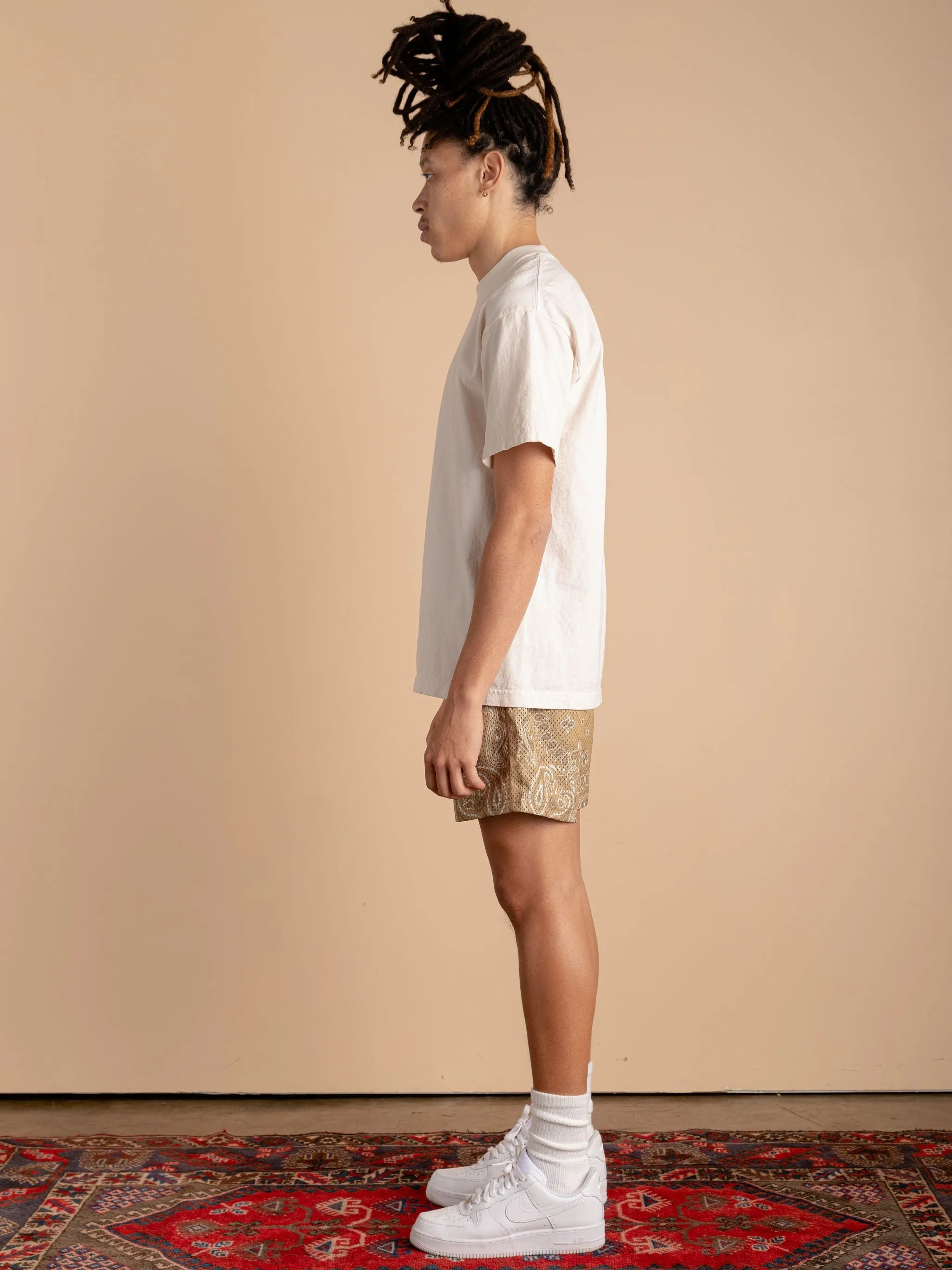 Paisley Mesh Shorts-Tan