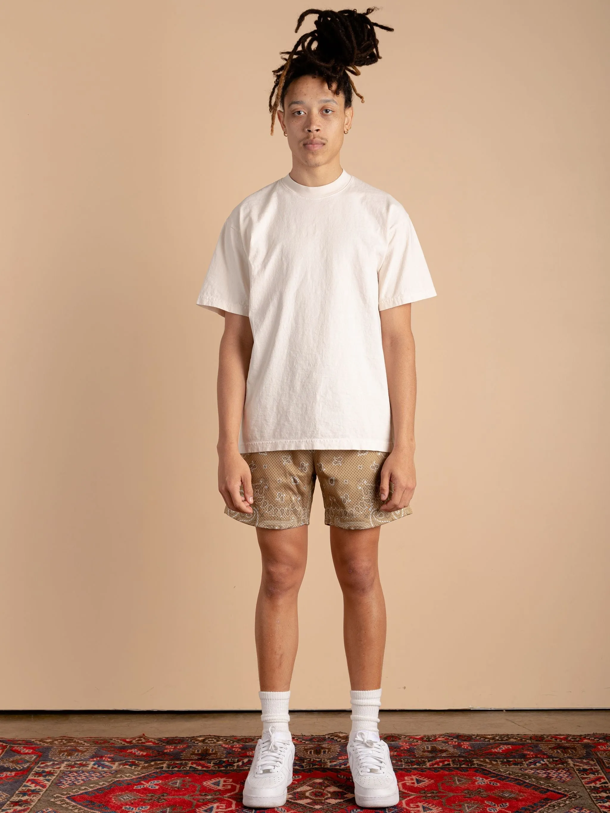 Paisley Mesh Shorts-Tan