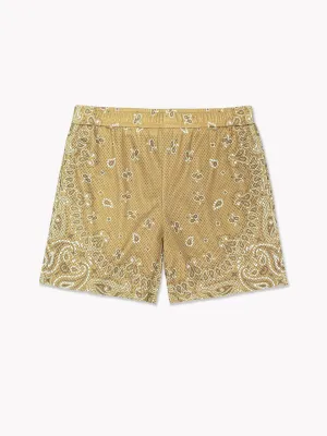 Paisley Mesh Shorts-Tan