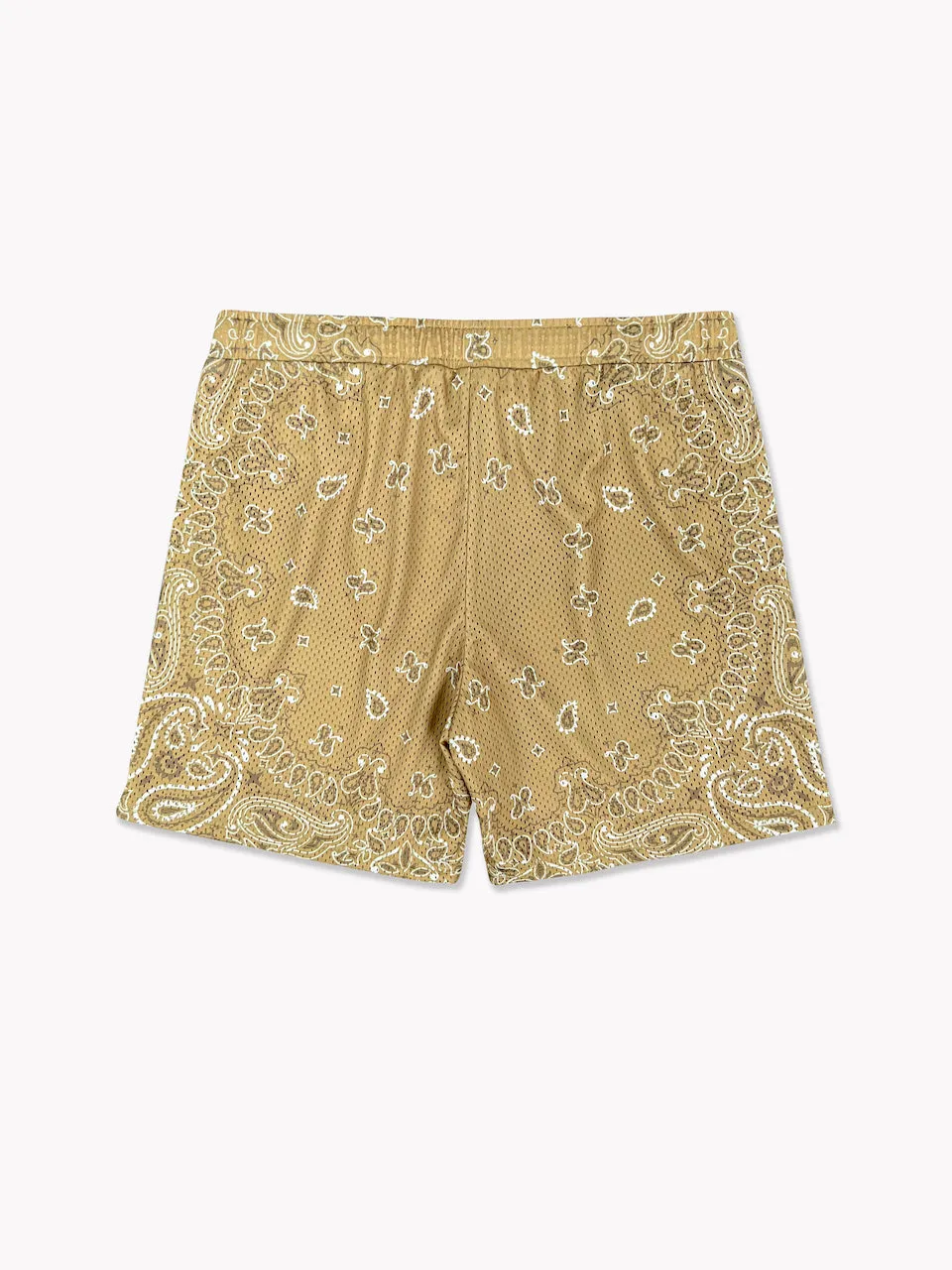 Paisley Mesh Shorts-Tan