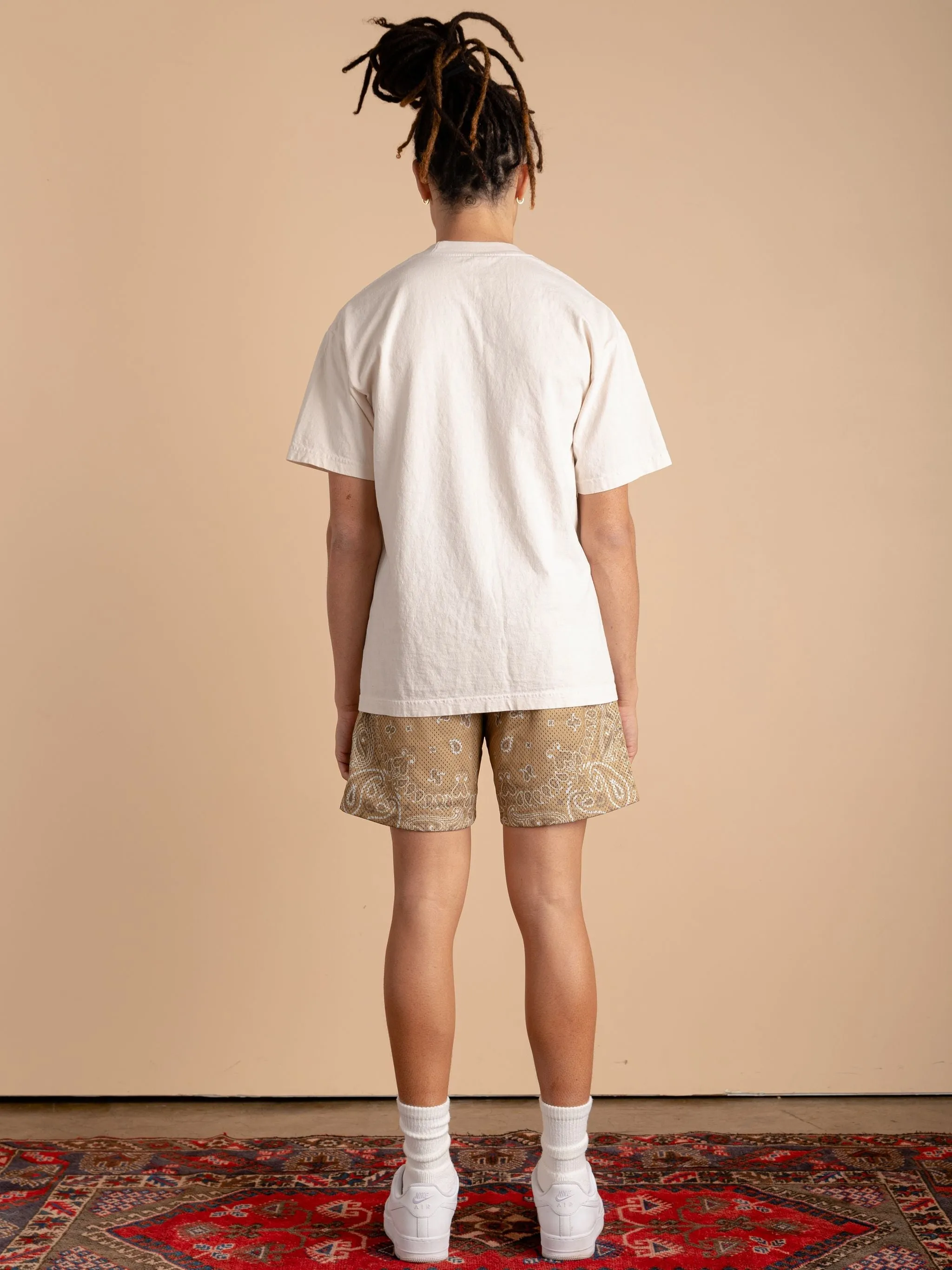 Paisley Mesh Shorts-Tan