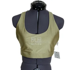 P.E Nation Metallic Gold Logo Scoop Neck Racerback Sports Bra NWT