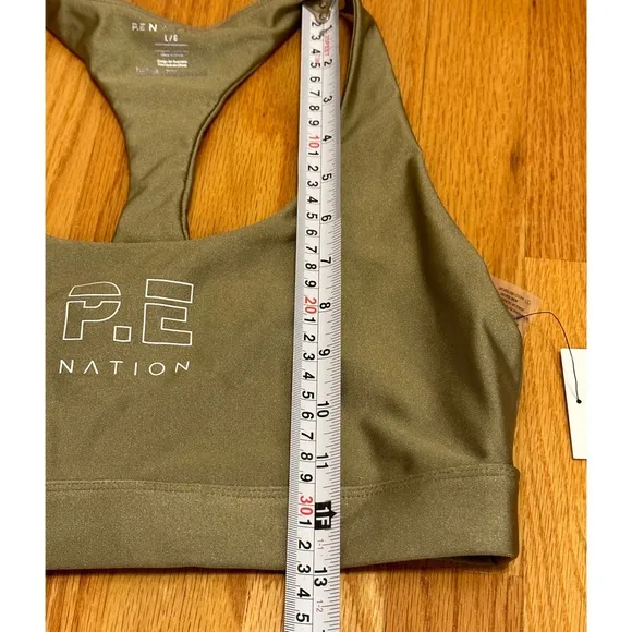 P.E Nation Metallic Gold Logo Scoop Neck Racerback Sports Bra NWT