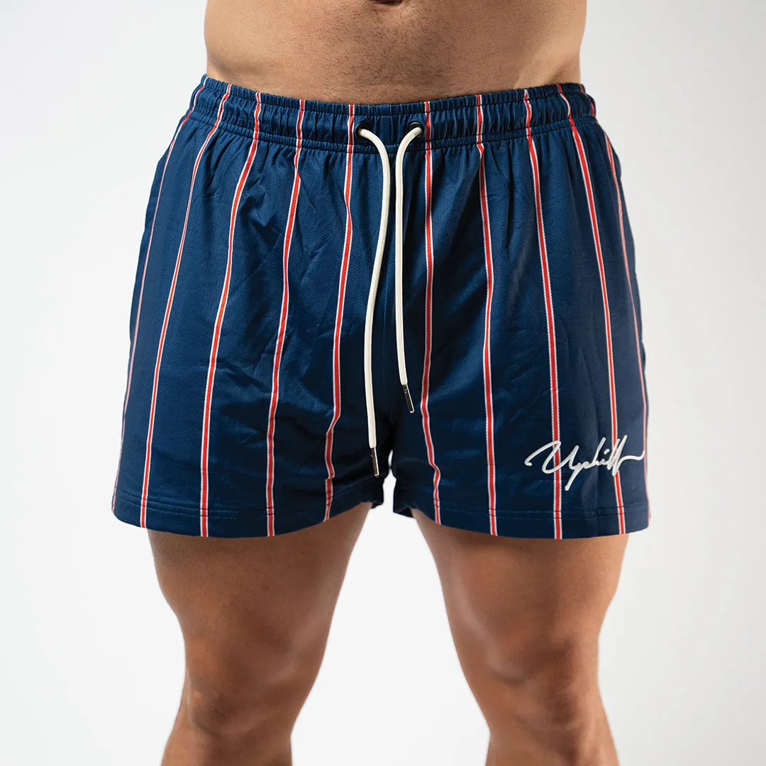 Pin Stripe Mesh Shorts Blue/Red