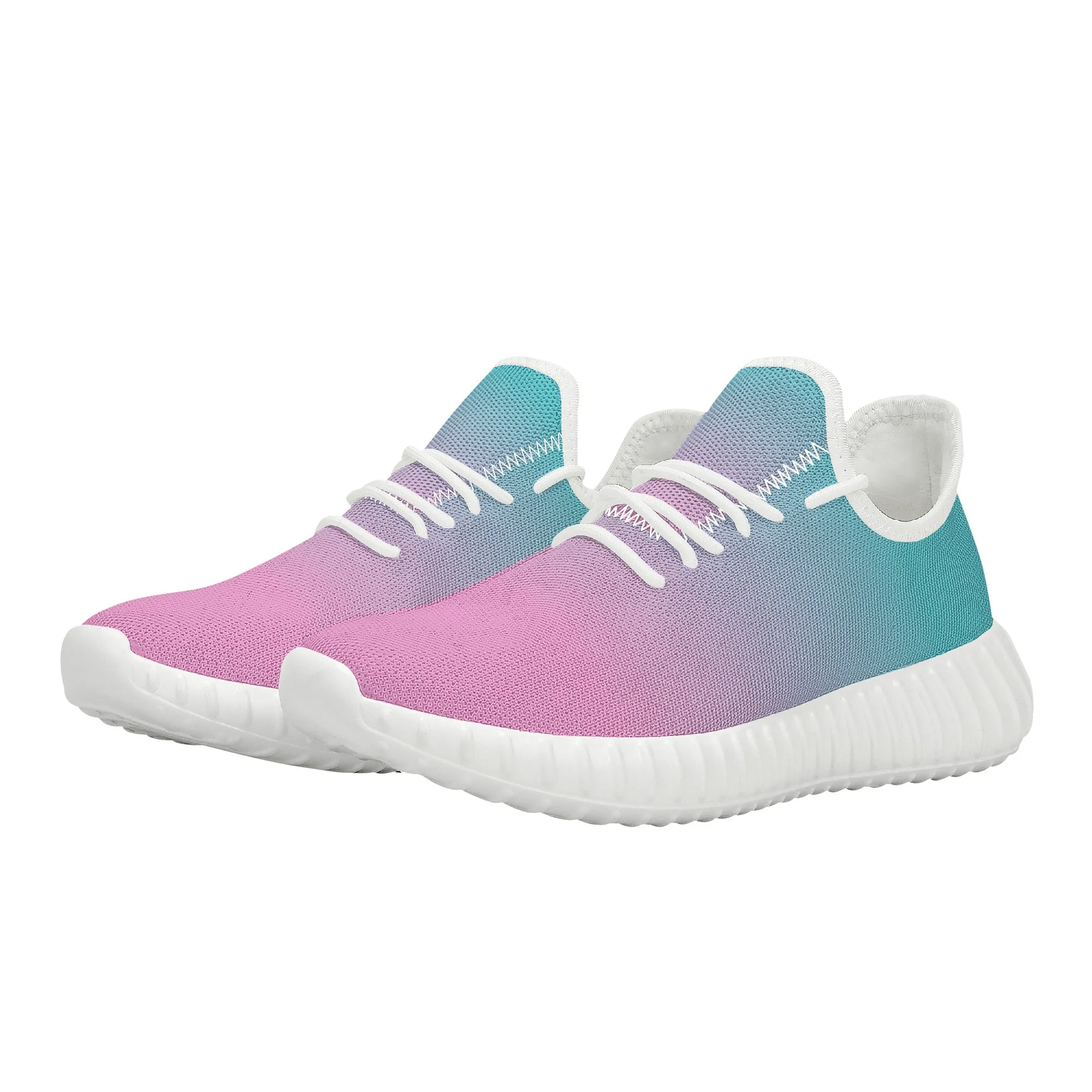 Pink fade to Teal Yeezy Styled Sneakers - White Soles