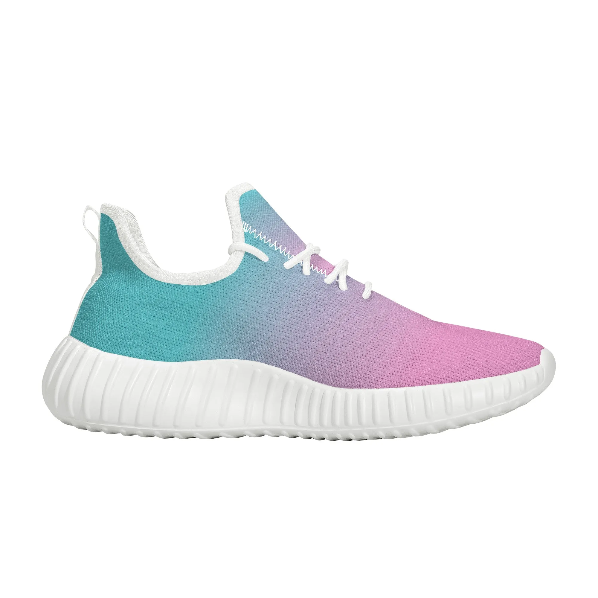 Pink fade to Teal Yeezy Styled Sneakers - White Soles
