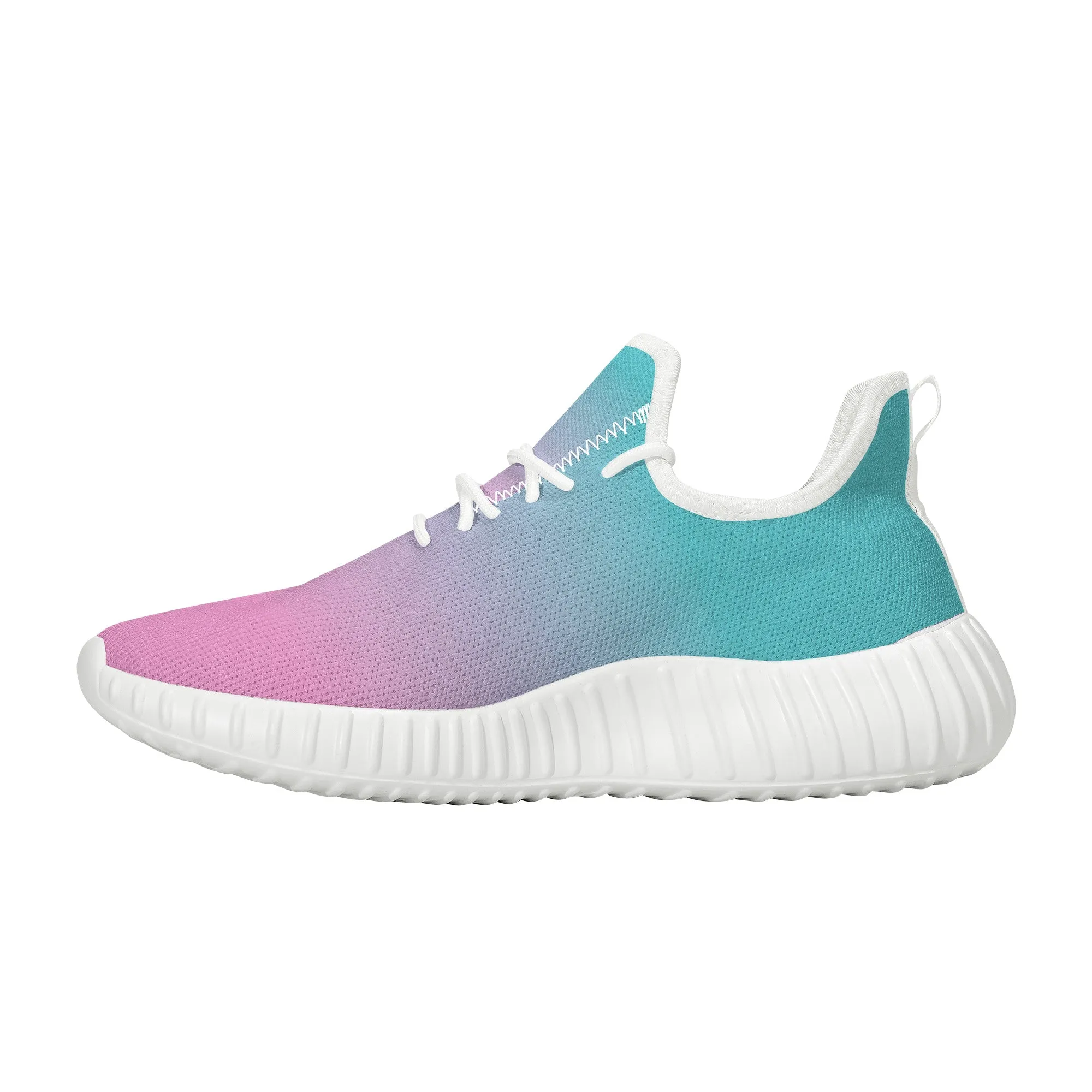 Pink fade to Teal Yeezy Styled Sneakers - White Soles