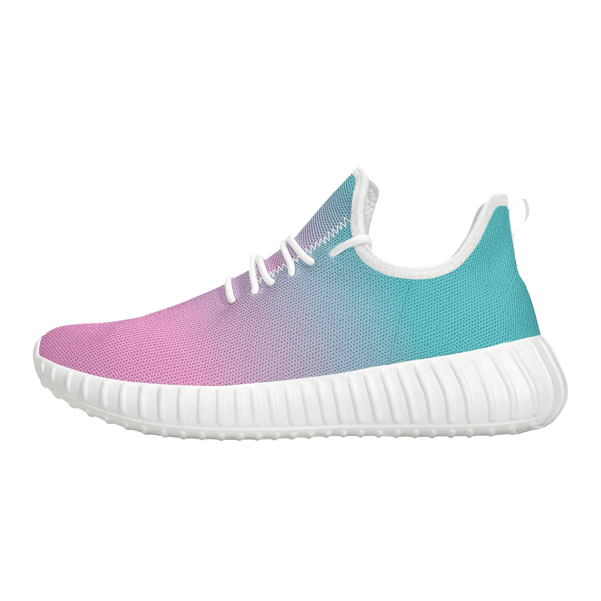 Pink fade to Teal Yeezy Styled Sneakers - White Soles