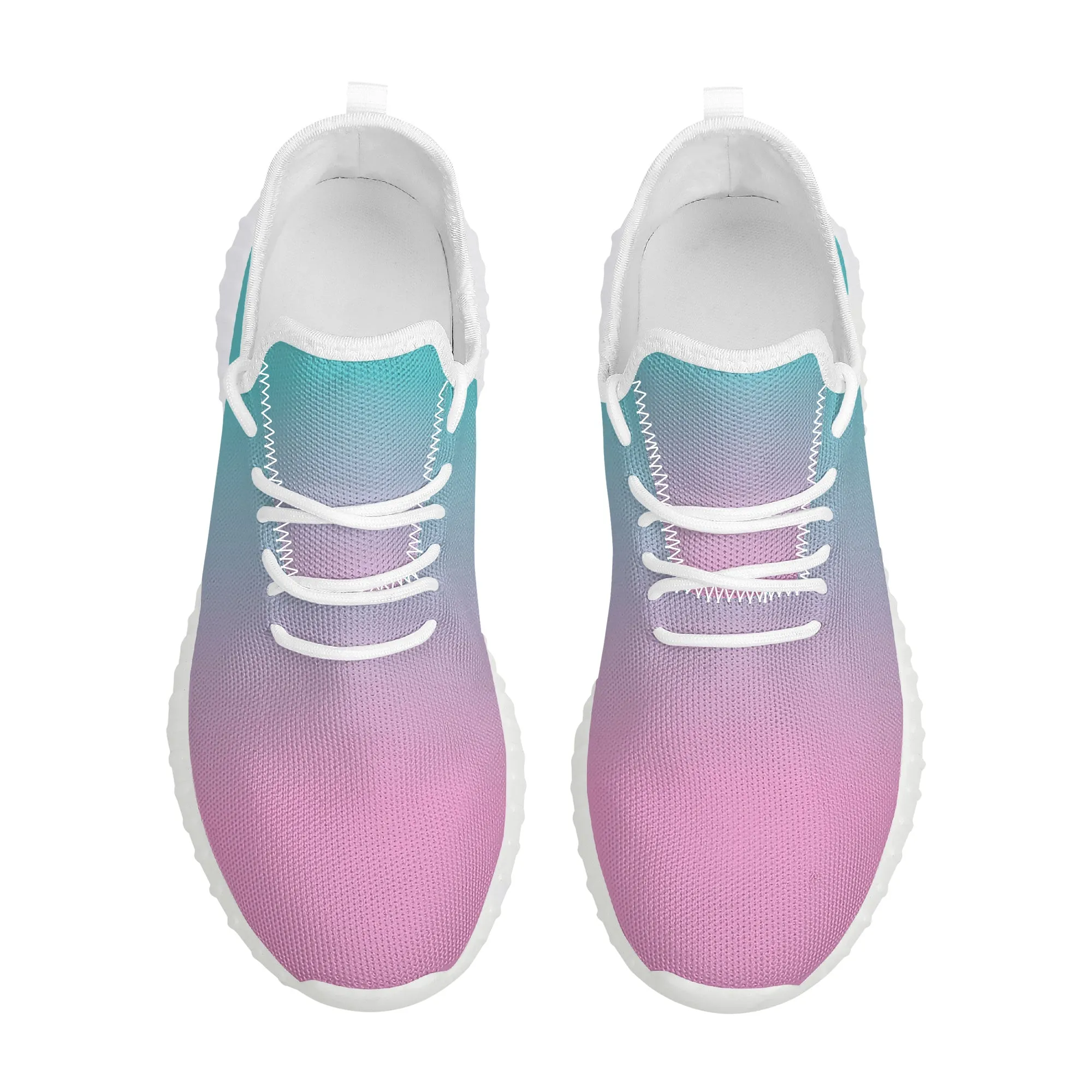 Pink fade to Teal Yeezy Styled Sneakers - White Soles