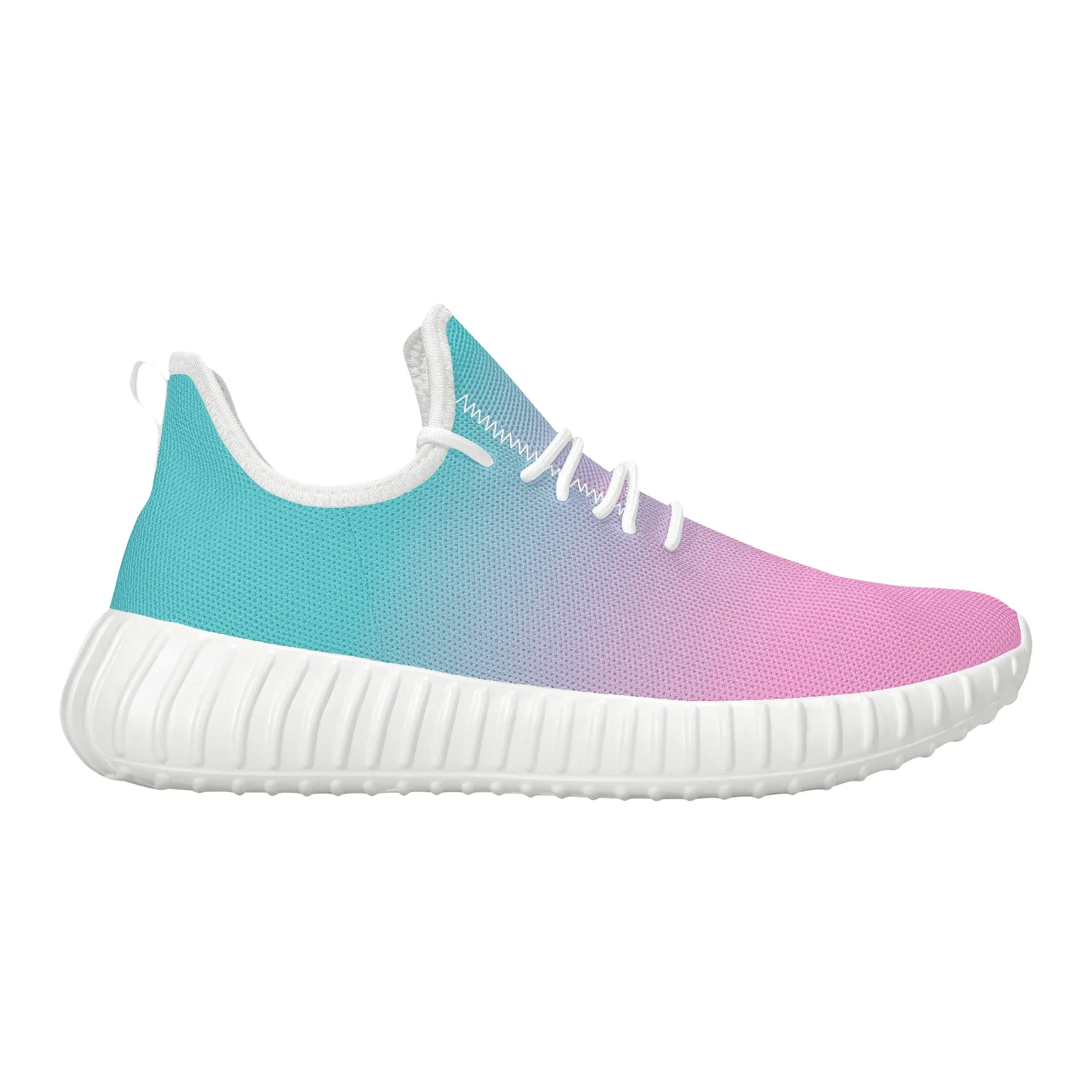 Pink fade to Teal Yeezy Styled Sneakers - White Soles