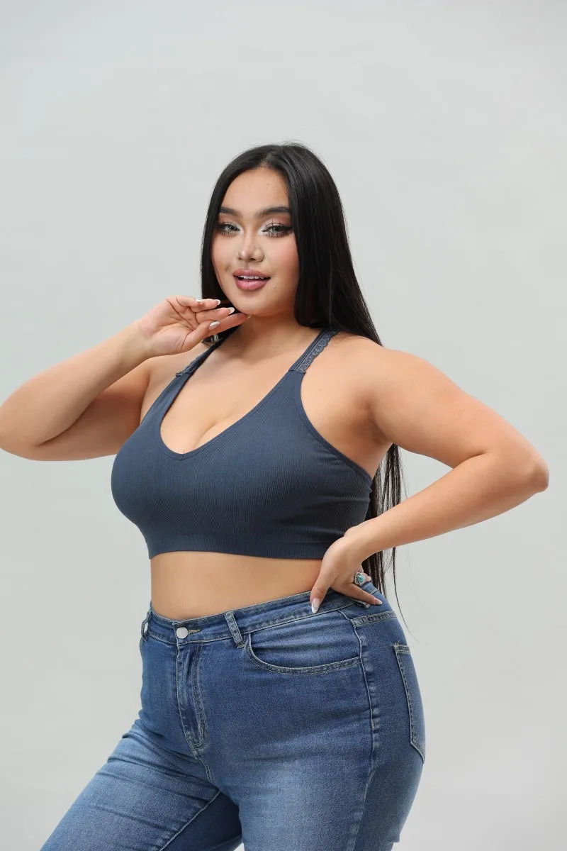 Plus Size Seamless Front Lace Racerback Bralette – Soft Stretch Fit