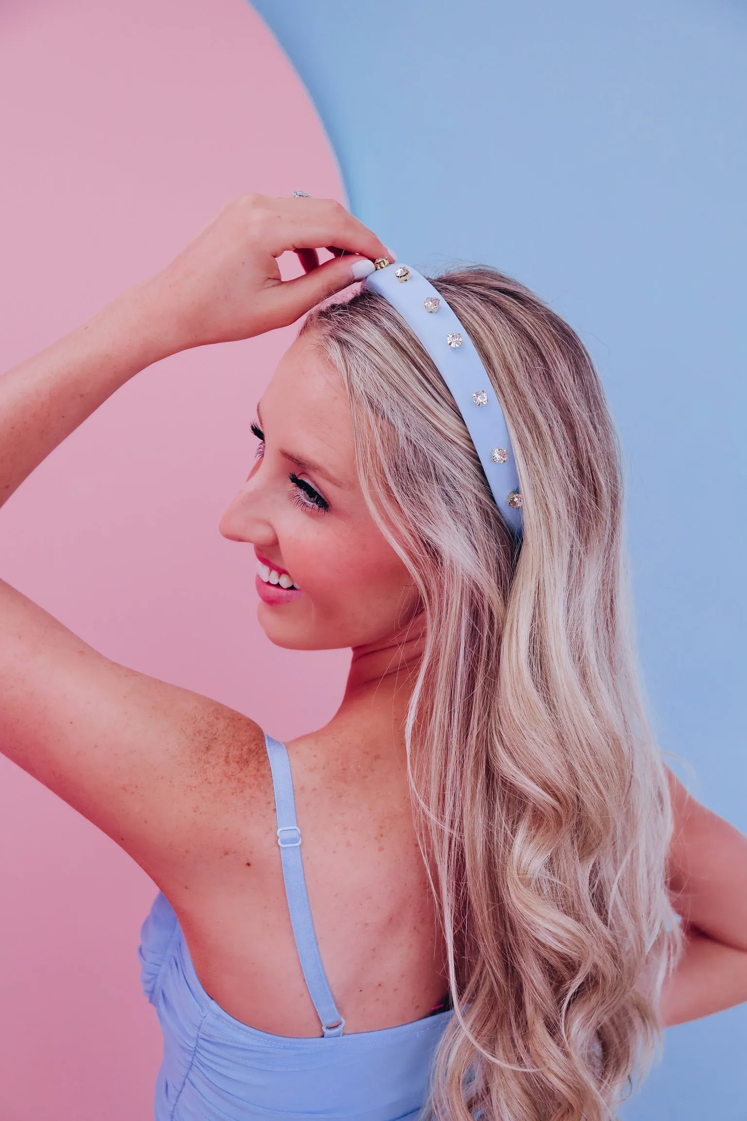 Poppin Plush Rhinestone Headband - Light Blue