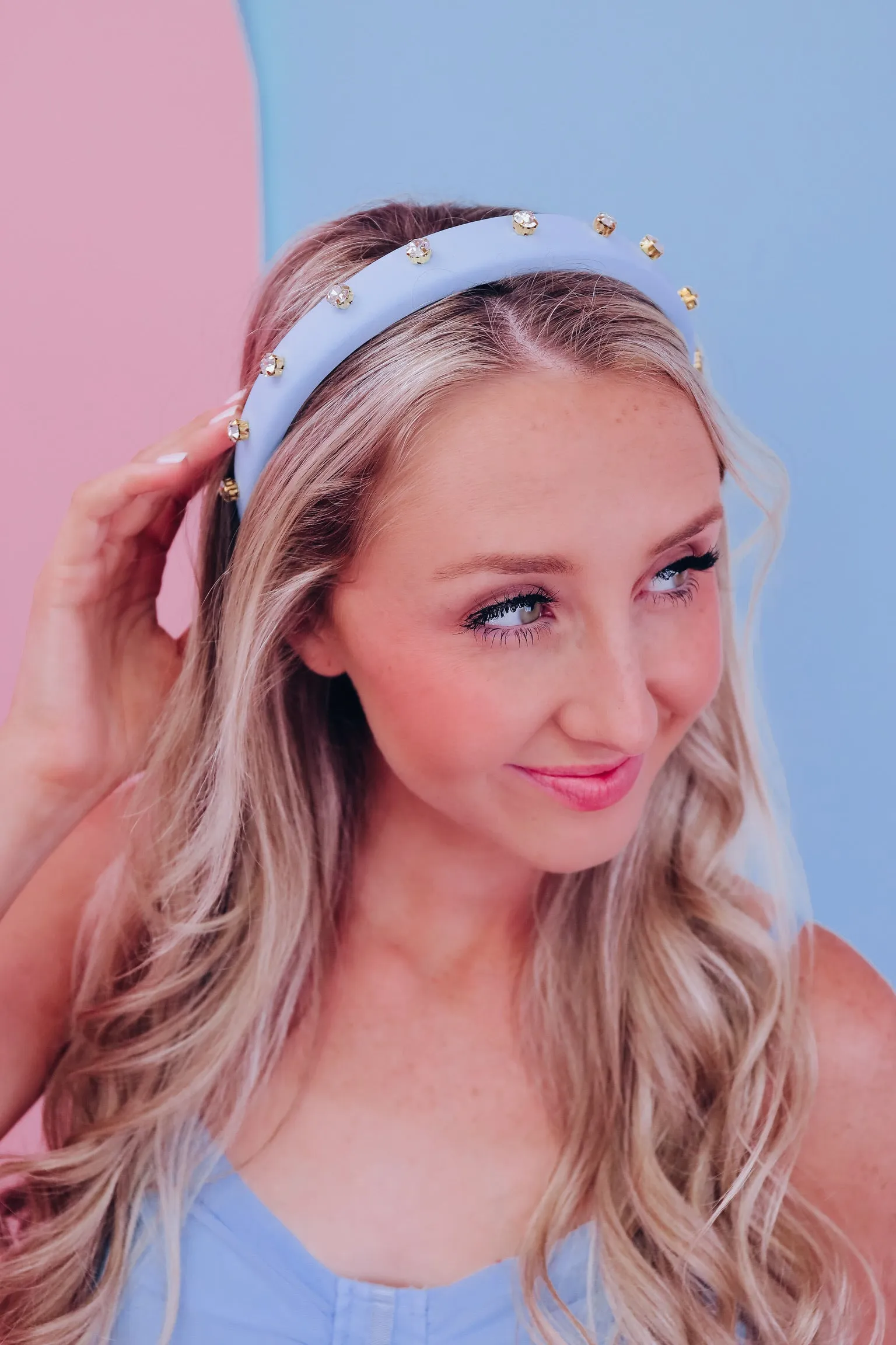 Poppin Plush Rhinestone Headband - Light Blue