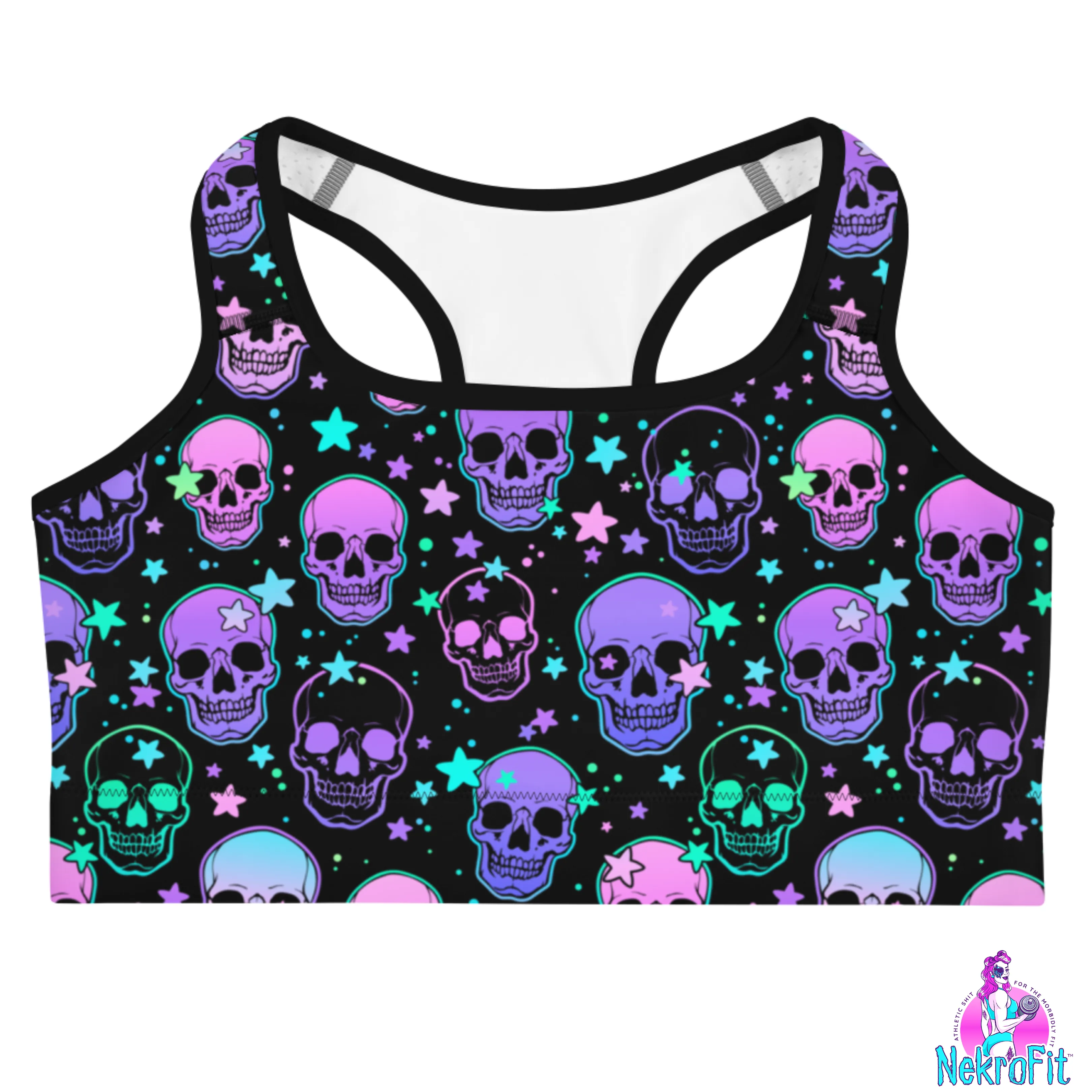PRETTY WICKED Skulls and Stars Moisture Wicking Goth Gym Sports Bra