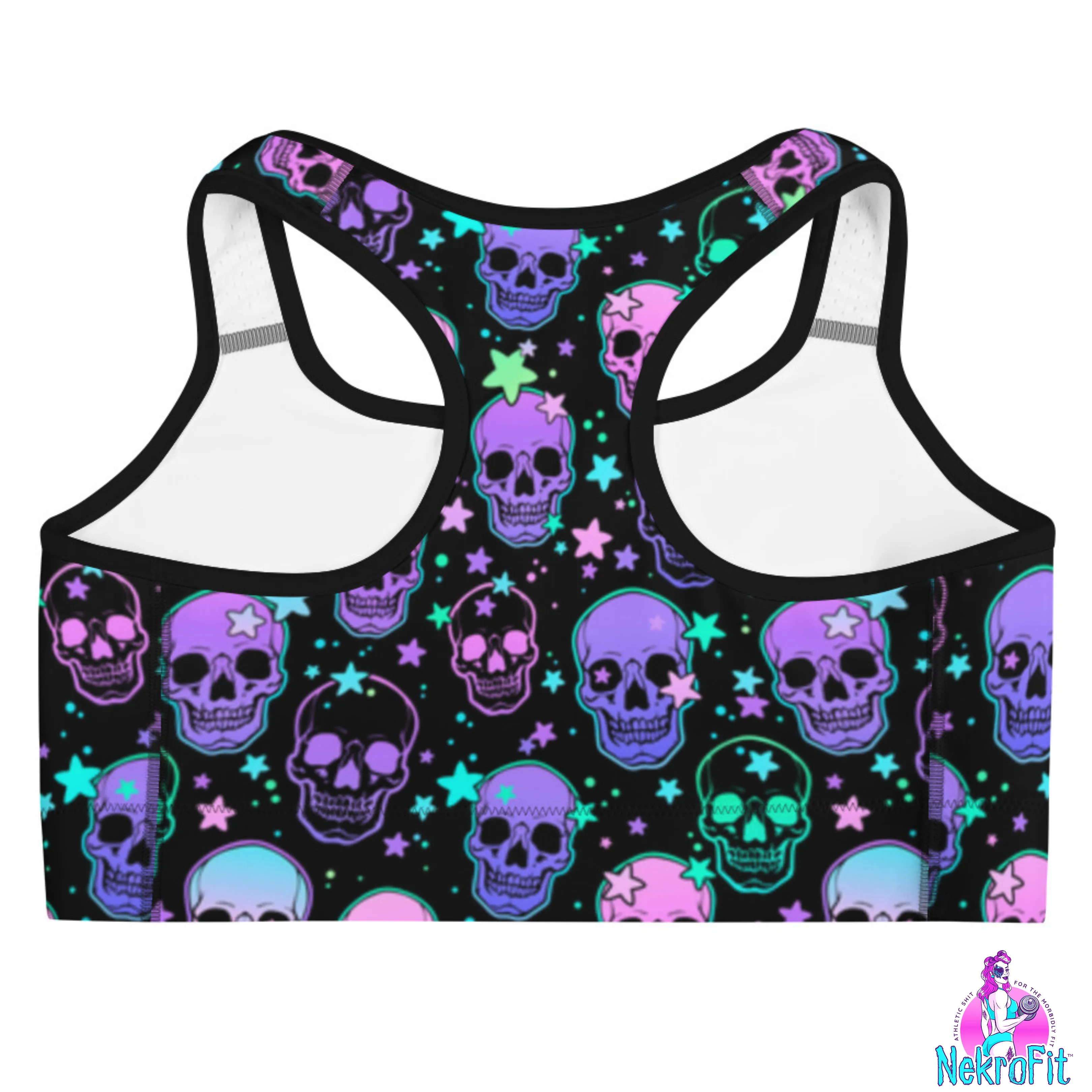 PRETTY WICKED Skulls and Stars Moisture Wicking Goth Gym Sports Bra