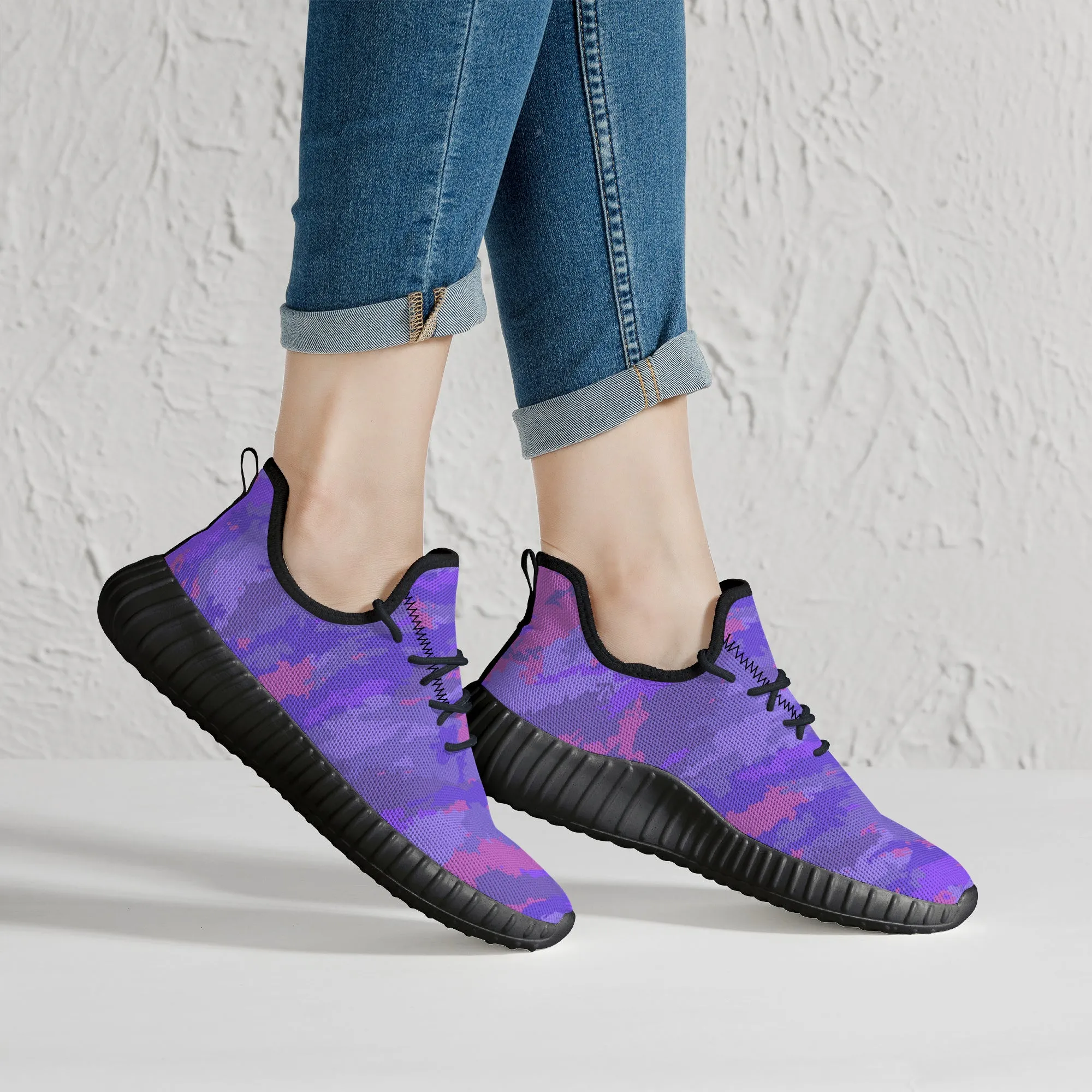 Purple Pink Pastel Camo Pattern Mesh Knit Sneakers