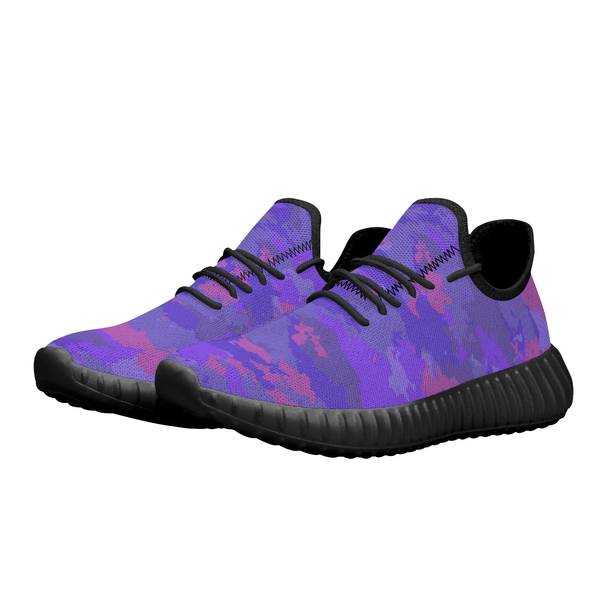 Purple Pink Pastel Camo Pattern Mesh Knit Sneakers