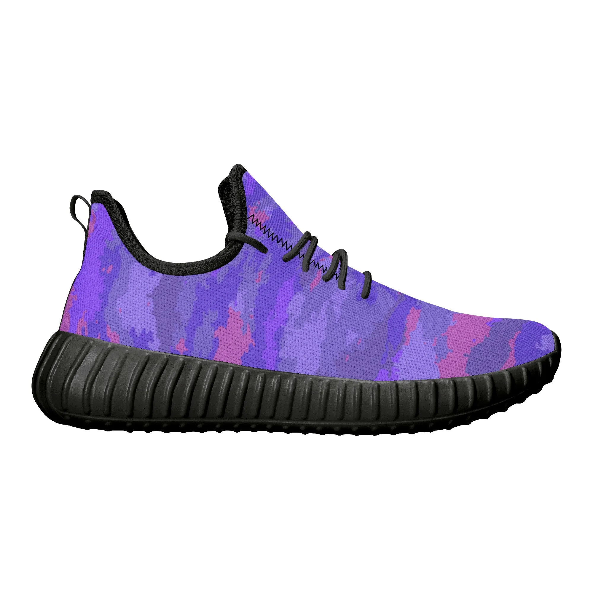 Purple Pink Pastel Camo Pattern Mesh Knit Sneakers