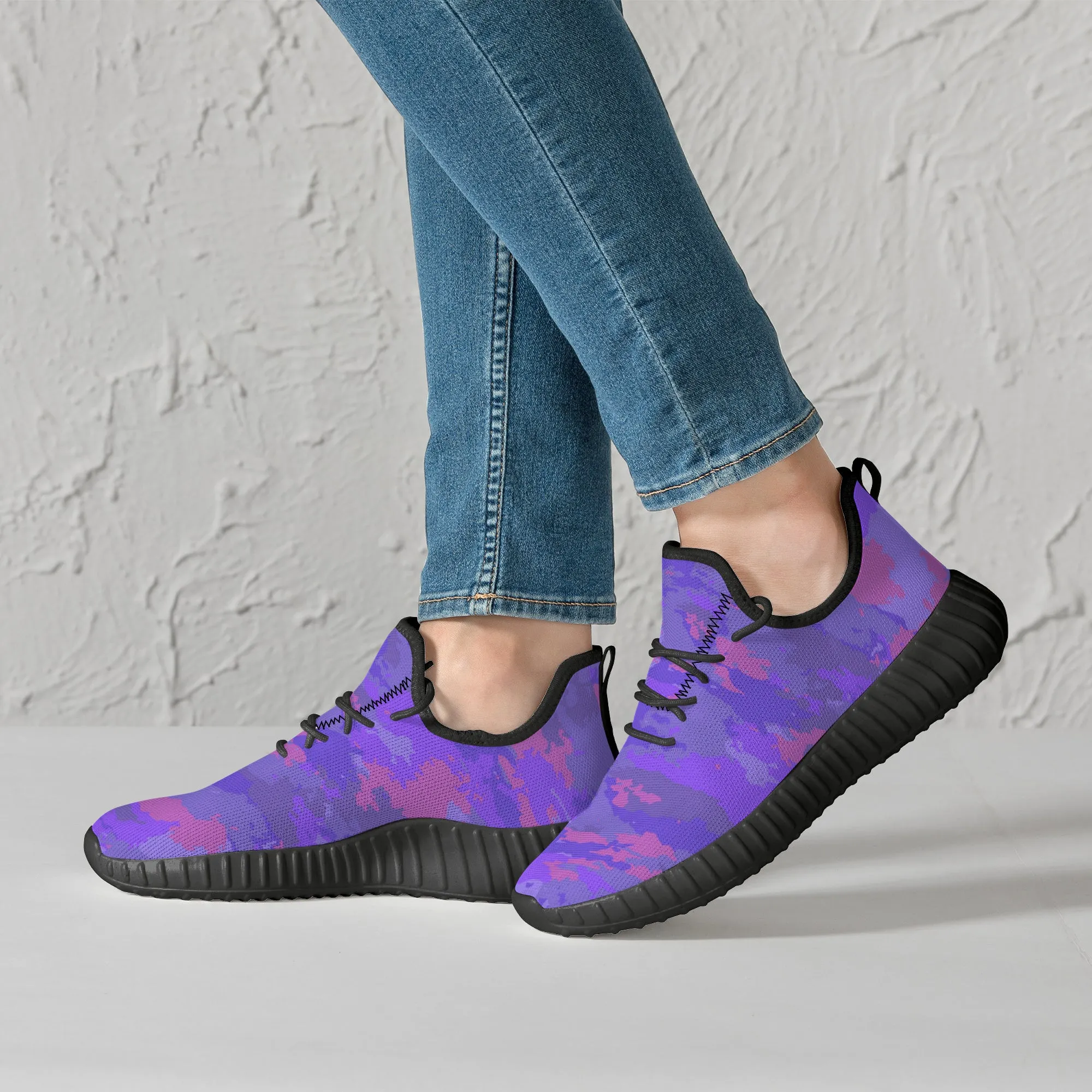 Purple Pink Pastel Camo Pattern Mesh Knit Sneakers