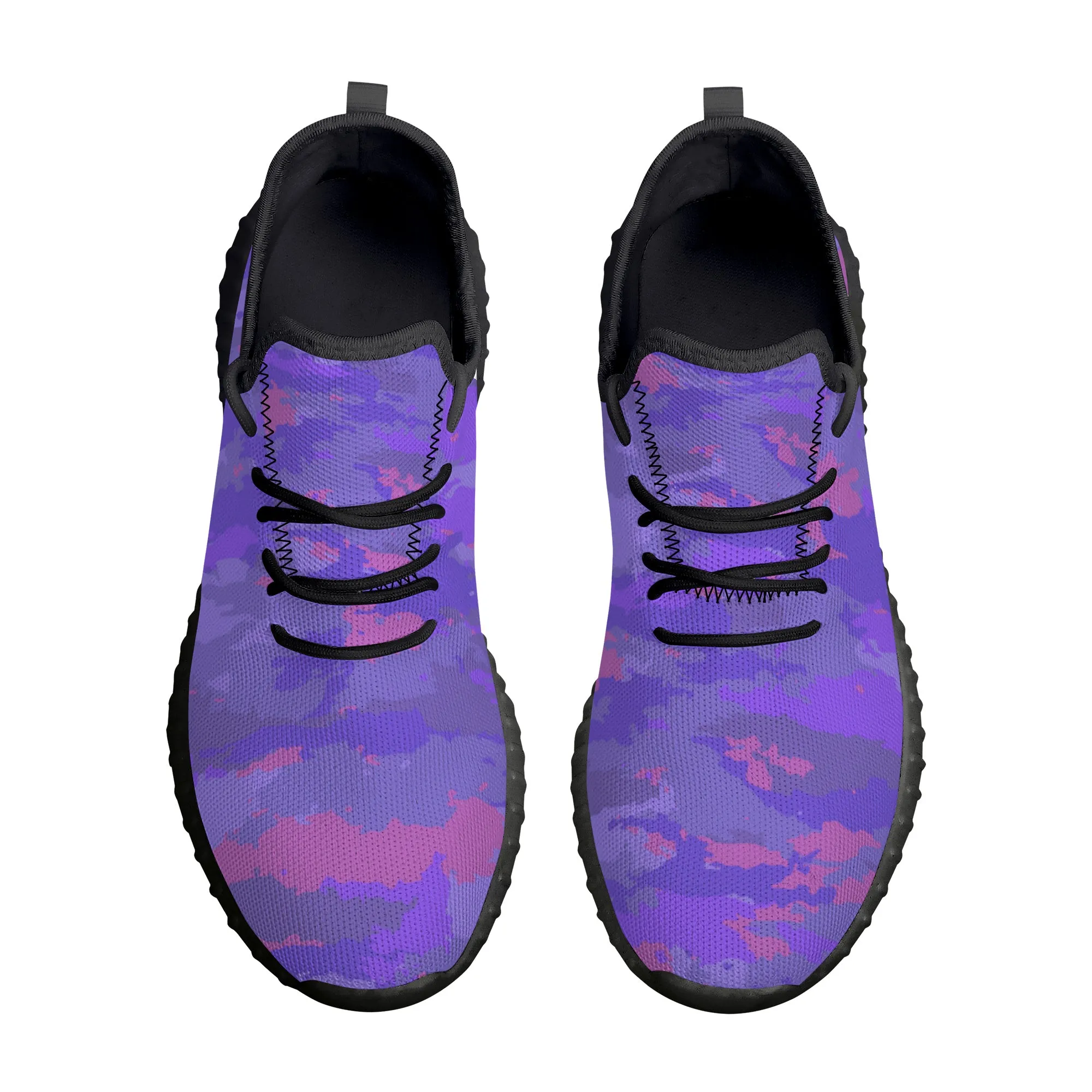 Purple Pink Pastel Camo Pattern Mesh Knit Sneakers