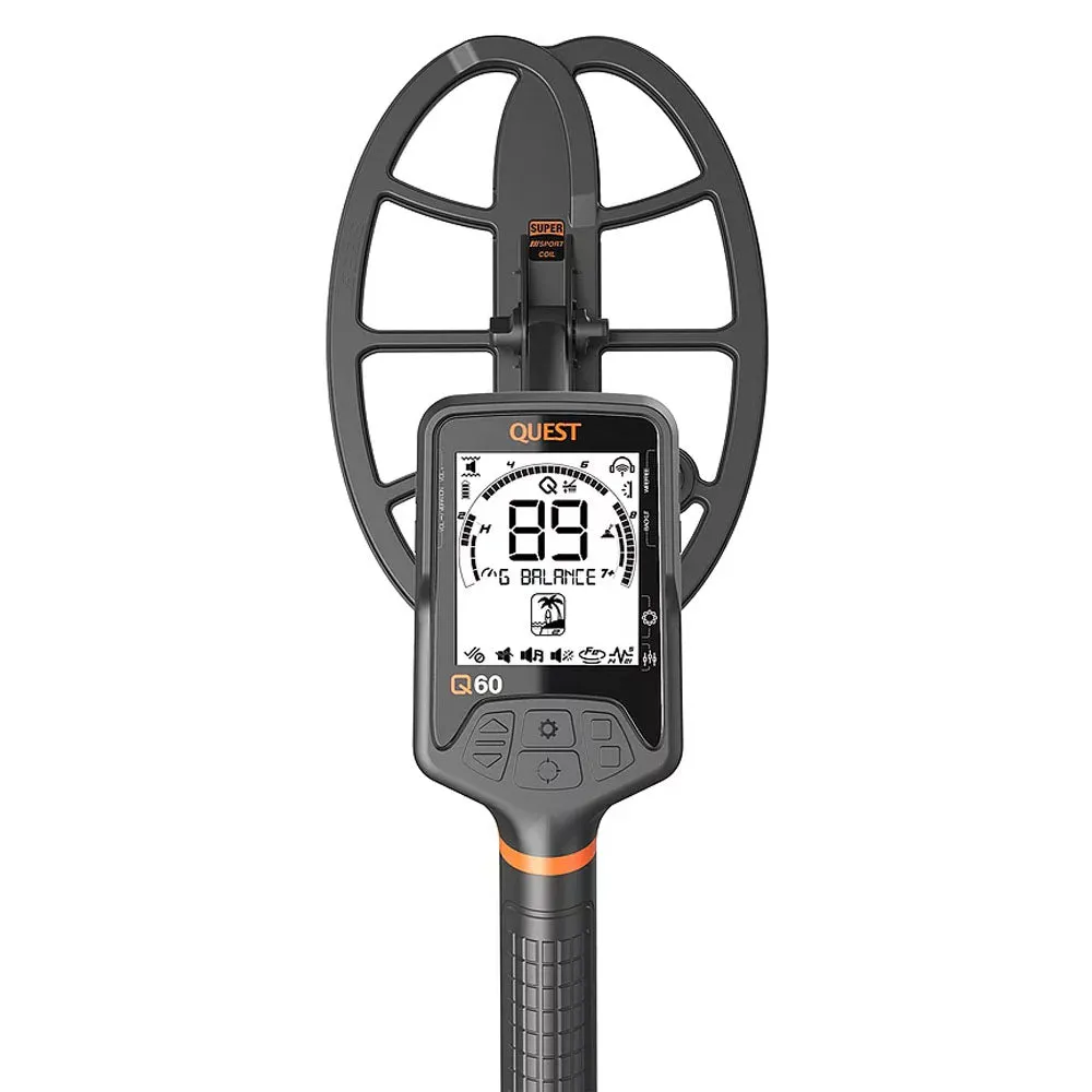 Quest Q60 Metal Detector with 13”X 9” BEASTX Waterproof Super Sport Coil