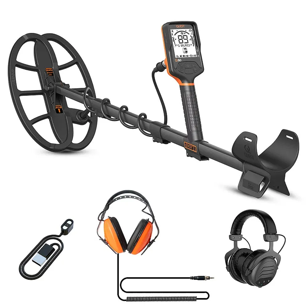 Quest Q60 Metal Detector with 13”X 9” BEASTX Waterproof Super Sport Coil