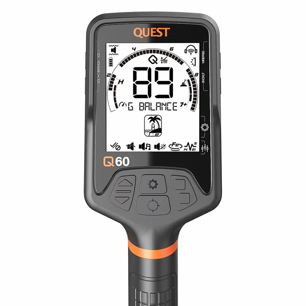 Quest Q60 Metal Detector with 13”X 9” BEASTX Waterproof Super Sport Coil
