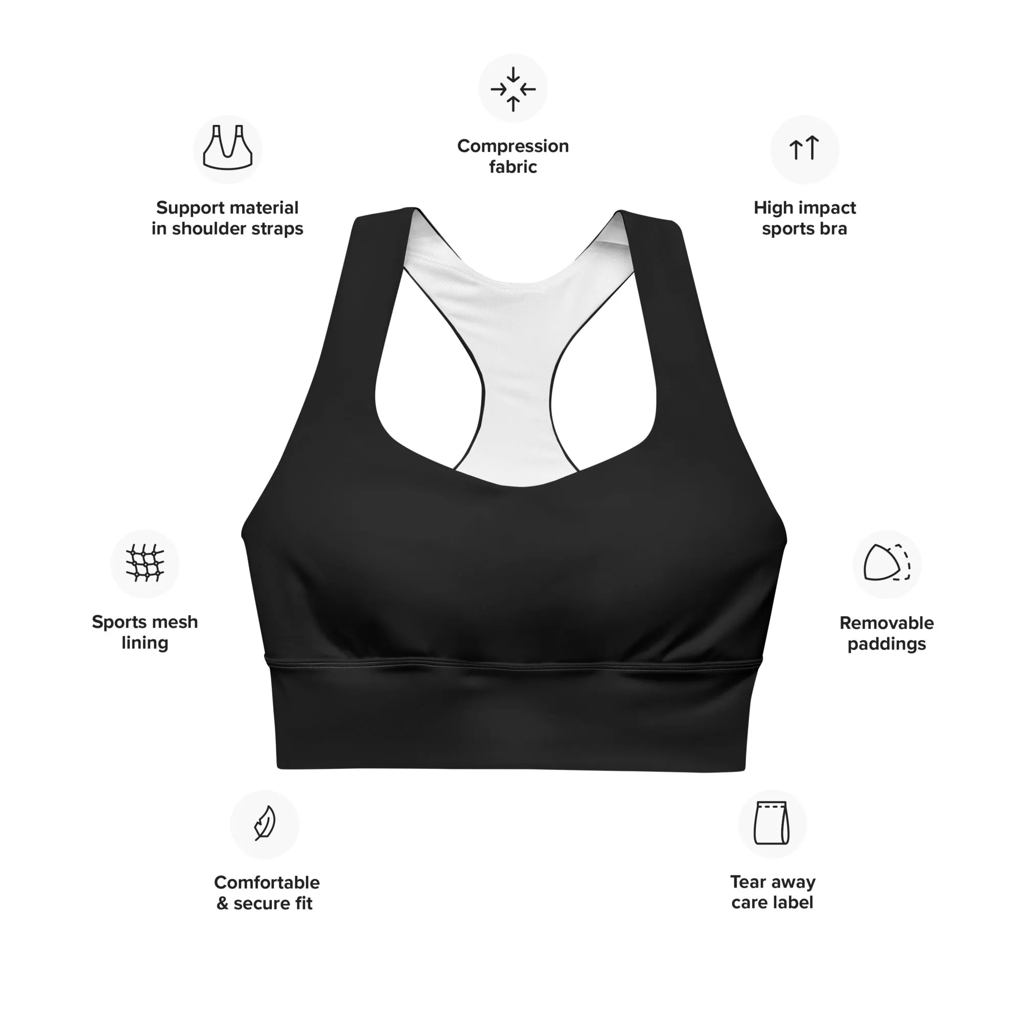 "Bright Sun" Longline Sports Bra (Black)