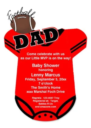 RED AND BLACK FOOTBALL ONESIE CUSTOM INVITATION