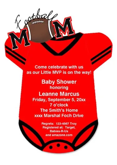 RED AND BLACK FOOTBALL ONESIE CUSTOM INVITATION