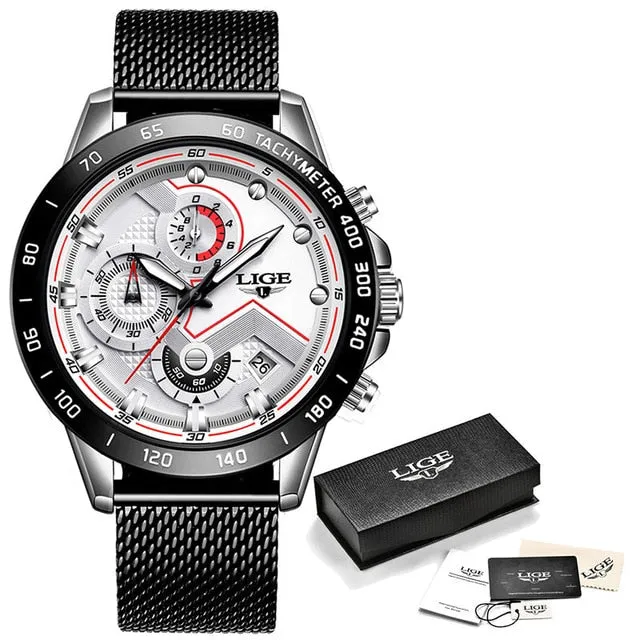 Relojes LIGE Mens Watches Top Brand Luxury Fashion Blue Business Quartz Watch Men Stainless Steel Waterproof Military Watch Male