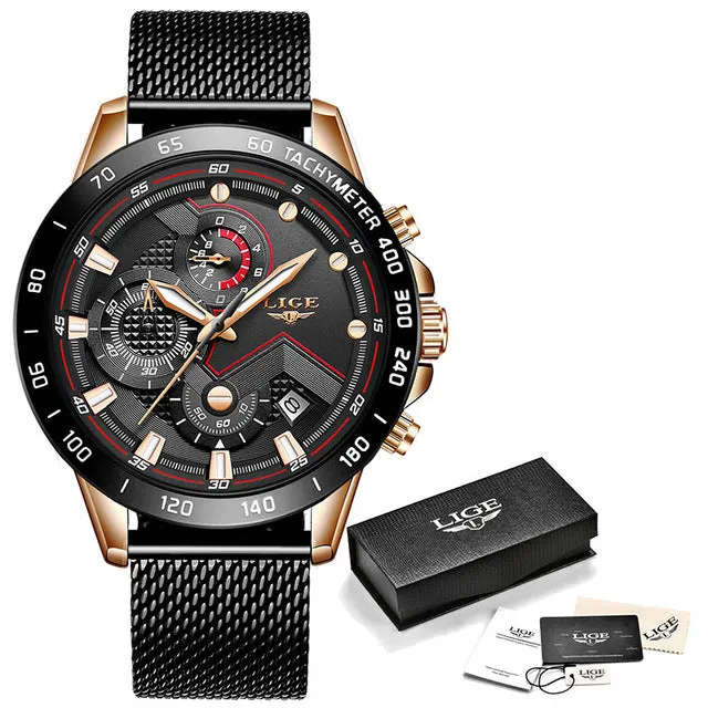 Relojes LIGE Mens Watches Top Brand Luxury Fashion Blue Business Quartz Watch Men Stainless Steel Waterproof Military Watch Male