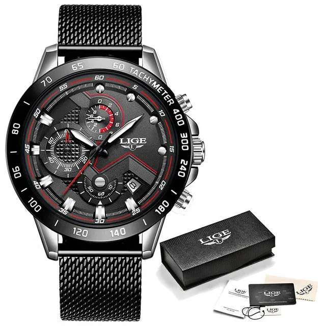 Relojes LIGE Mens Watches Top Brand Luxury Fashion Blue Business Quartz Watch Men Stainless Steel Waterproof Military Watch Male