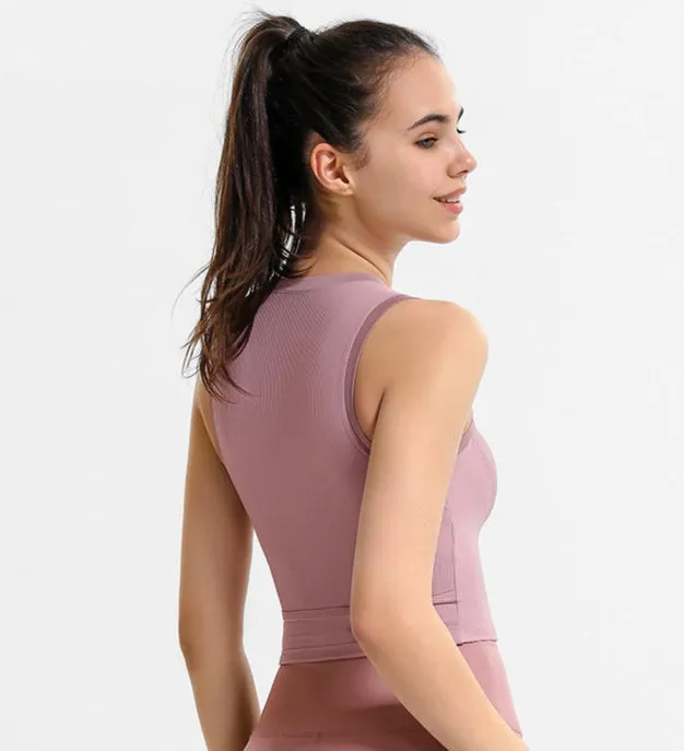 Ribbed Racerback Workout Top | Sleeveless Sports Bra Tank with Removable Pads
