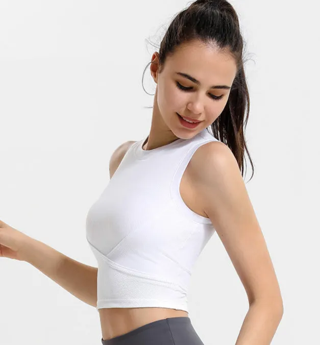 Ribbed Racerback Workout Top | Sleeveless Sports Bra Tank with Removable Pads