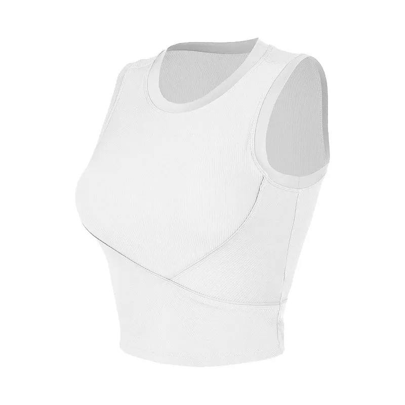 Ribbed Racerback Workout Top | Sleeveless Sports Bra Tank with Removable Pads