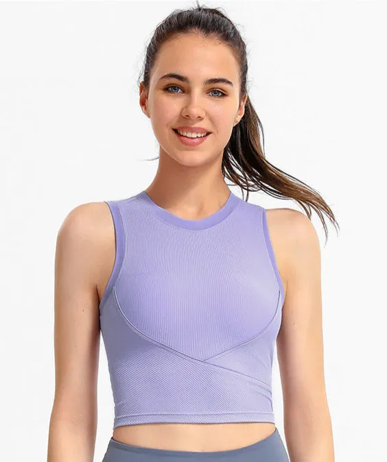 Ribbed Racerback Workout Top | Sleeveless Sports Bra Tank with Removable Pads